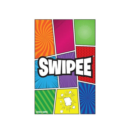 Comic book graphic featuring the title SWIPEE over panels with radial bursts, stripes, and halftone dots