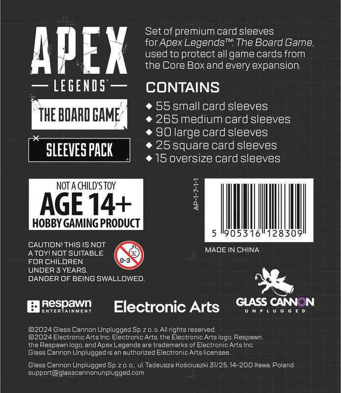 Glass Cannon Unplugged Apex Legends The Board Game Card Sleeves packaging back view