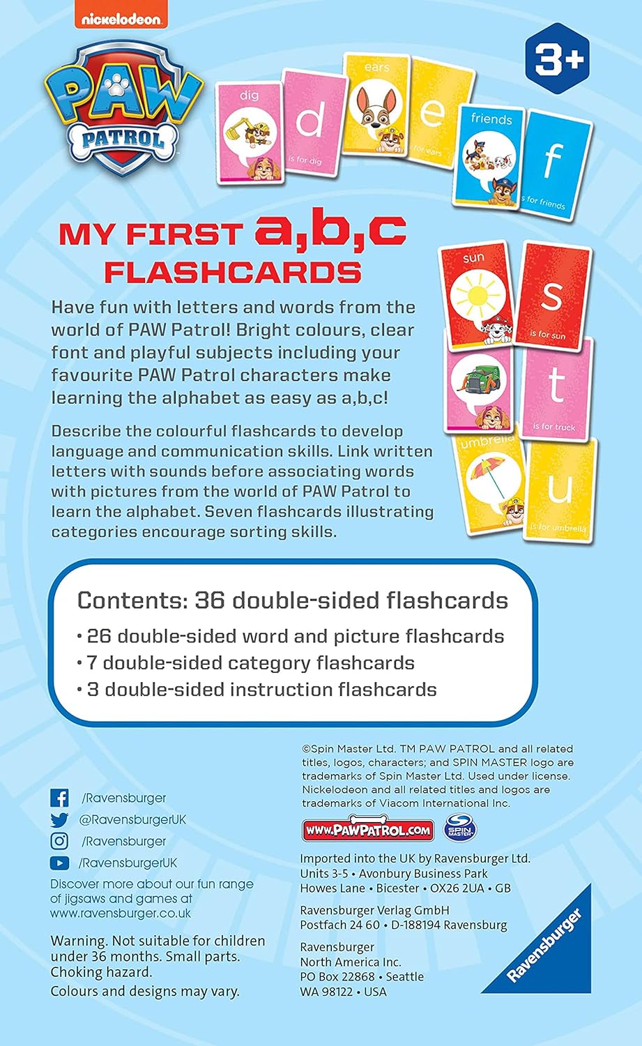 Paw Patrol First Flashcards Game packaging box back view