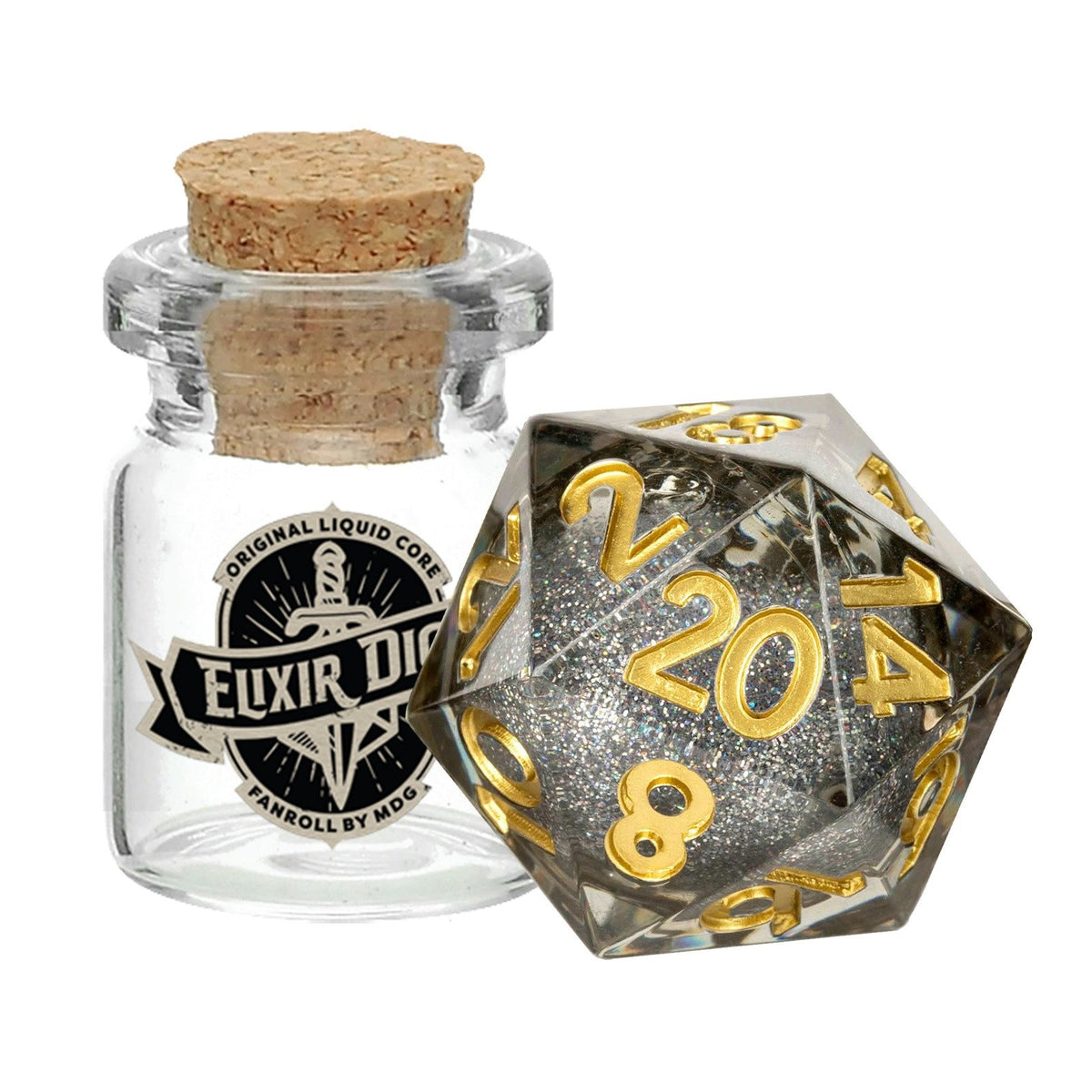 Metallic Dice Games - Individual d20 Elixir Liquid Core Dice: Vanishing Oil - Good Games