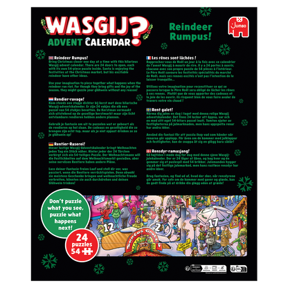 WASGIJ? Reindeer Rumpus! Advent Calendar packaging showing a chaotic Christmas market puzzle scene