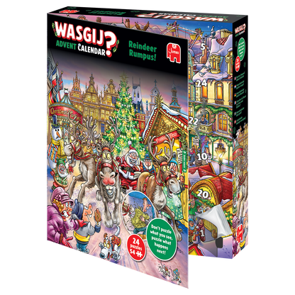 Wasgij? Reindeer Rumpus! Advent Calendar puzzle box with a chaotic Christmas market illustration