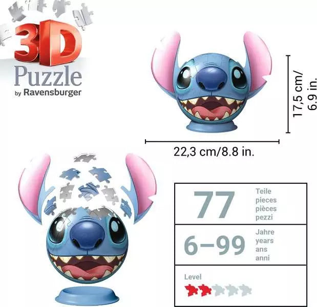 Ravensburger - 3D Puzzleball Stitch With Ears 72 Piece Jigsaw - Good Games