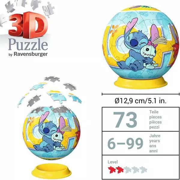 Ravensburger - 3D Puzzleball Stitch 72 Piece Jigsaw - Good Games