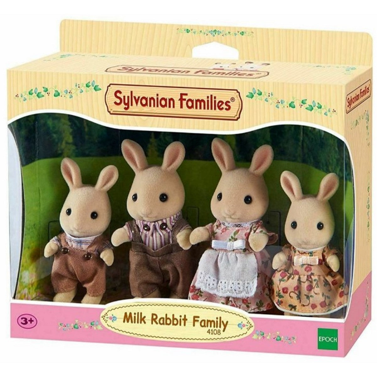 Boxed Sylvanian Families Milk Rabbit Family toy set with four dressed rabbit figures