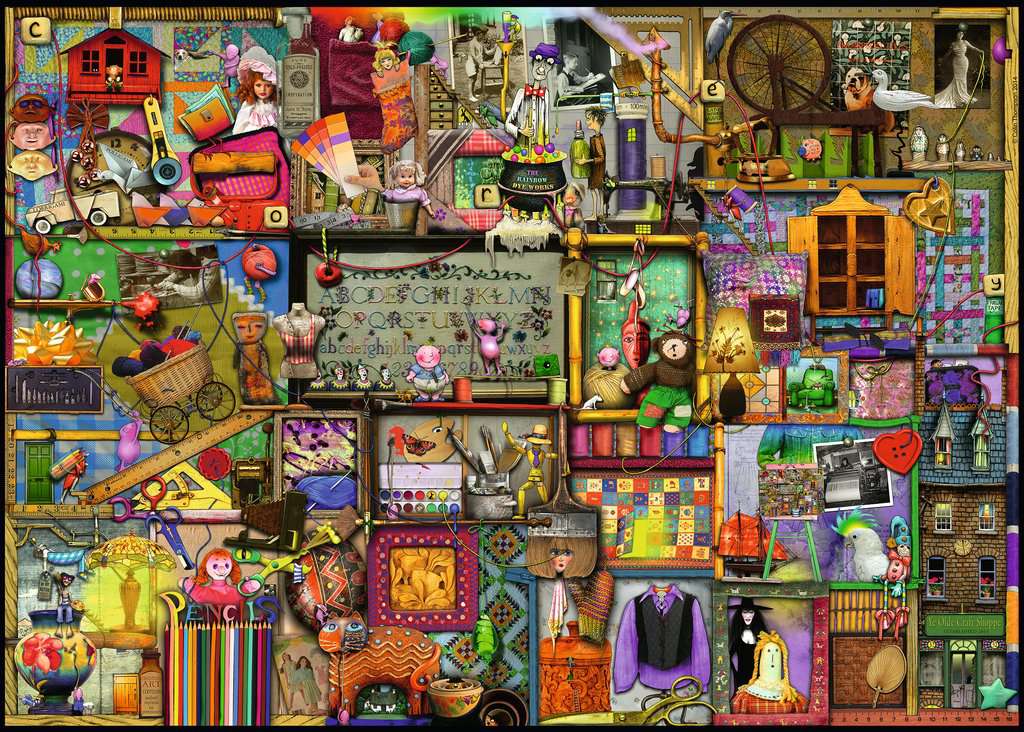 Completed view of Ravensburger - The Craft Cupboard - 1000 piece jigsaw laid out flat