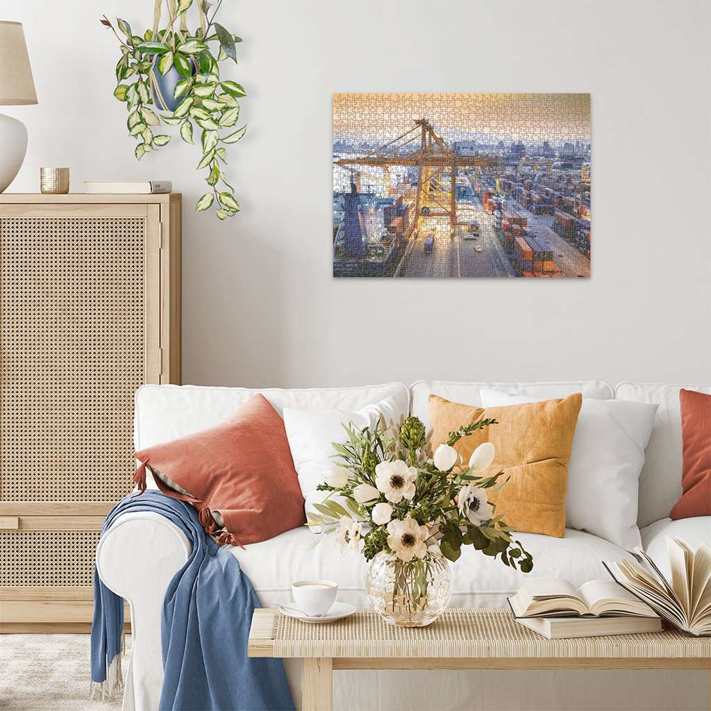 Ravensburger - Port of Hamburg 1000 Piece Jigsaw hanging on a wall