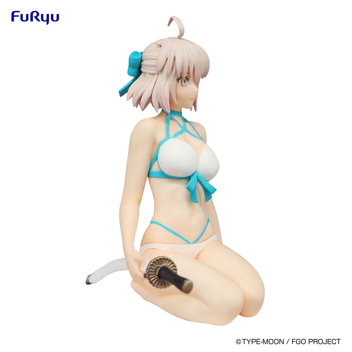 Full front view of Okita J Soji figure seated as a noodle stopper