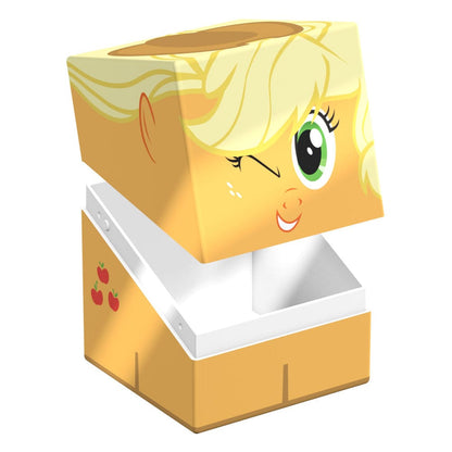 Ultimate Guard Squaroe box featuring Applejack's winking face on the lid and red apples on the base, partially open to show its white interior