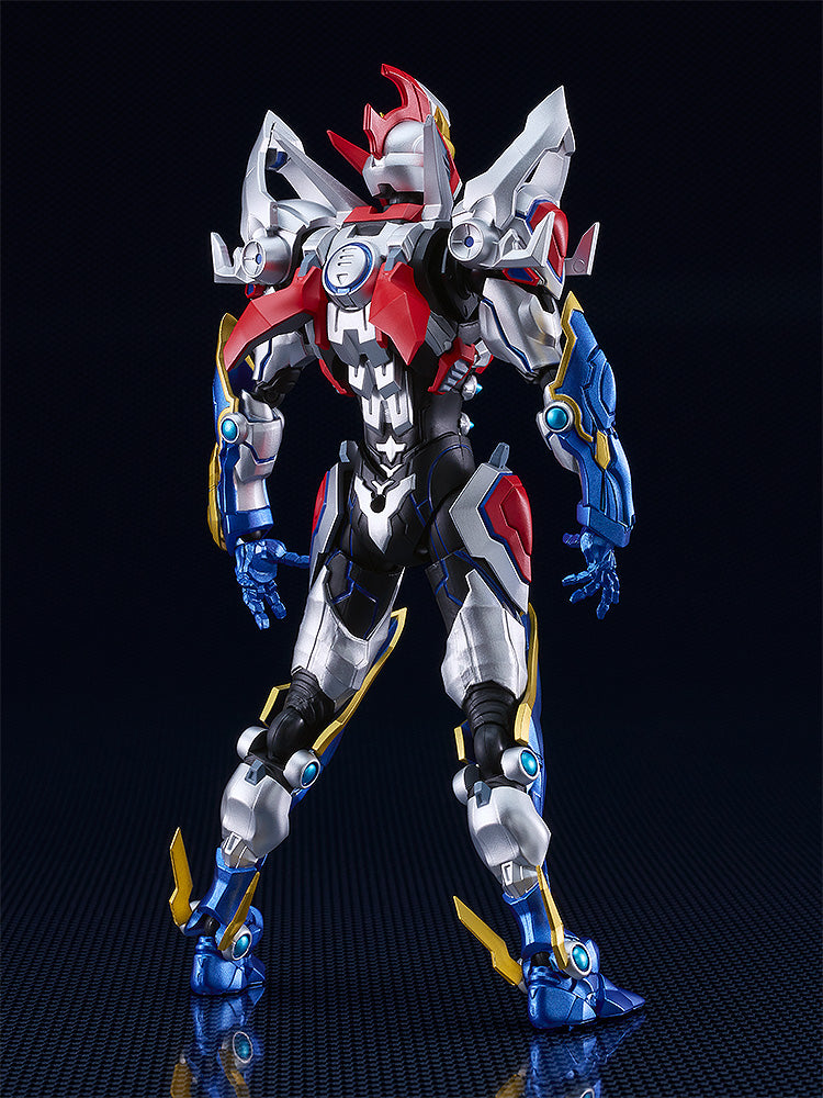 Alternate action pose of Gridman Figma figure highlighting articulation and accessories