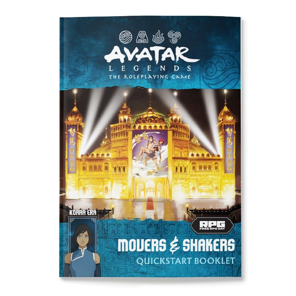Avatar Legends RPG Korra Era Movers & Shakers Quickstart cover featuring Korra and a brightly lit golden arena
