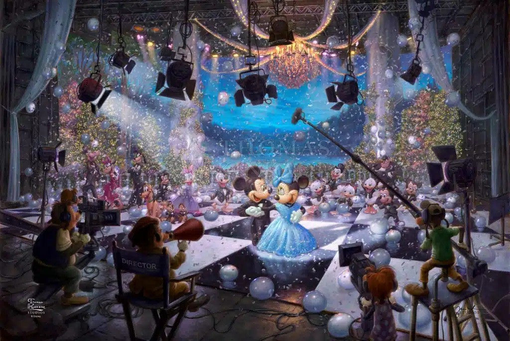 Thomas Kinkade Disney 100th Celebration puzzle poster featuring mickey and minnie