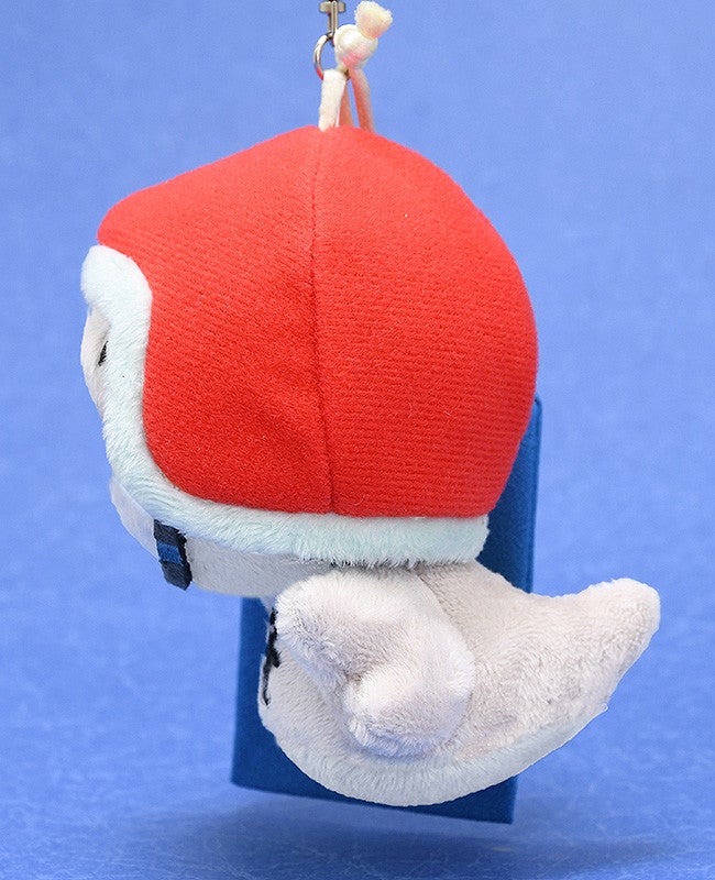 Close-up of charm and tag on Oddtaxi plush keychain