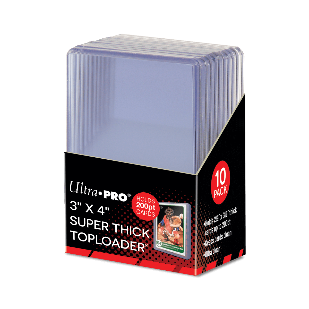 A 10-pack of clear Ultra-Pro 3&quot; x 4&quot; Super Thick Toploader card protectors