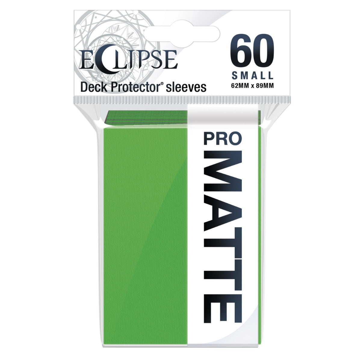 A clear plastic package of 60 small lime green Eclipse Deck Protector sleeves, labeled as Pro Matte