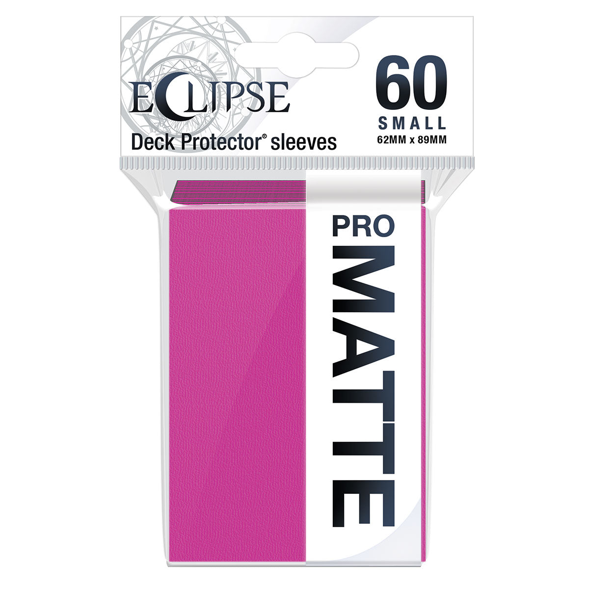 A pack of 60 small pink Eclipse Pro Matte Deck Protector sleeves in clear packaging