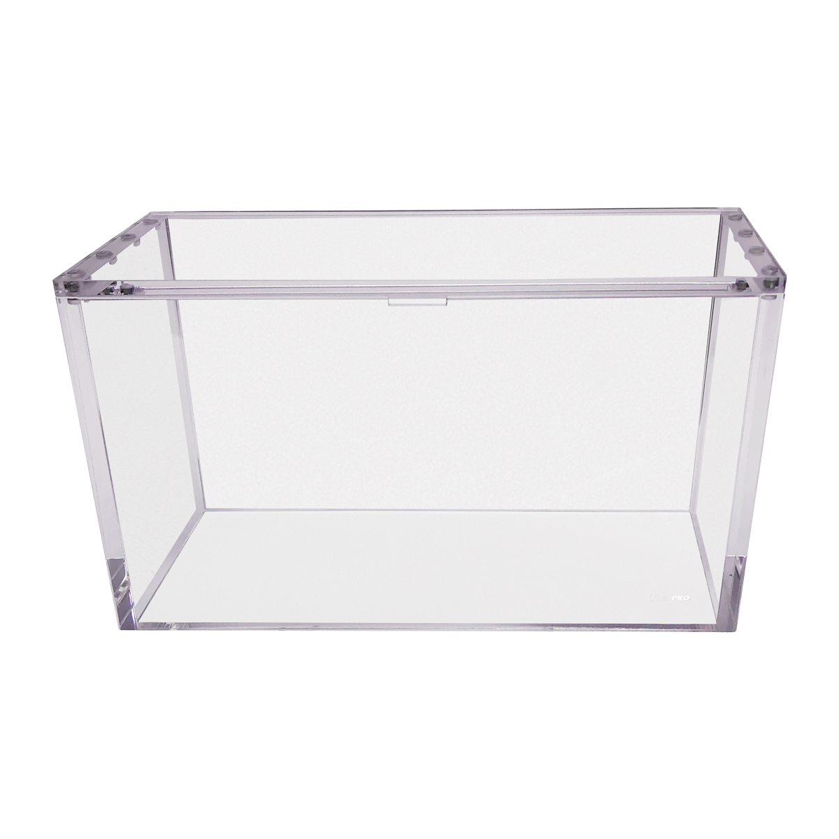 Clear rectangular plastic box with a hinged lid
