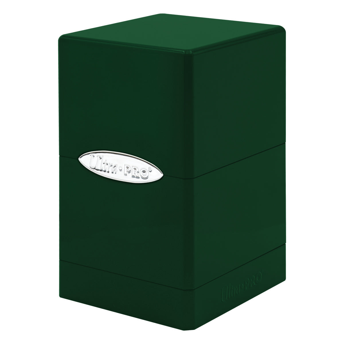 Emerald green Ultra-PRO deck box with a silver oval logo on the front