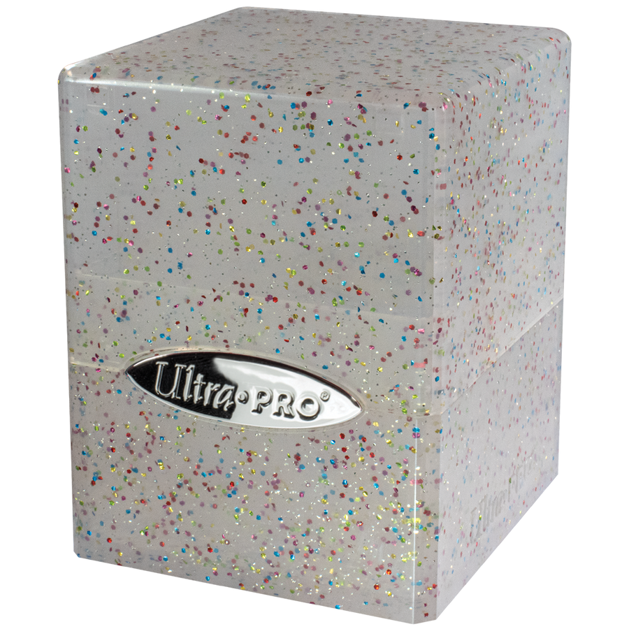 Ultra PRO deck box; clear white plastic storage case with multicolored glitter confetti