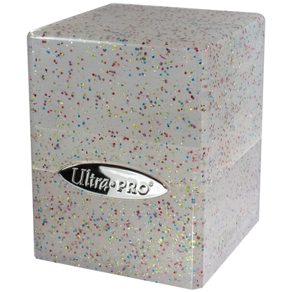 Ultra PRO deck box; clear white plastic storage case with multicolored glitter confetti