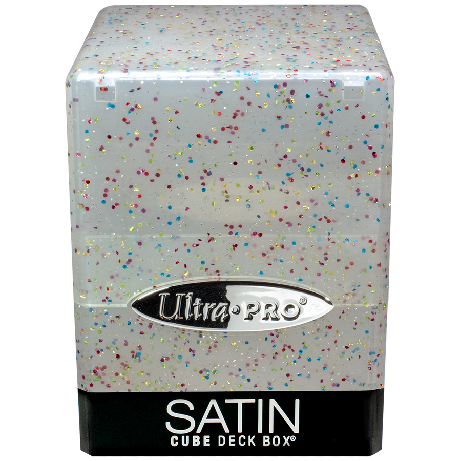Ultra PRO Satin Cube Deck Box, clear plastic with multi-colour rainbow glitter