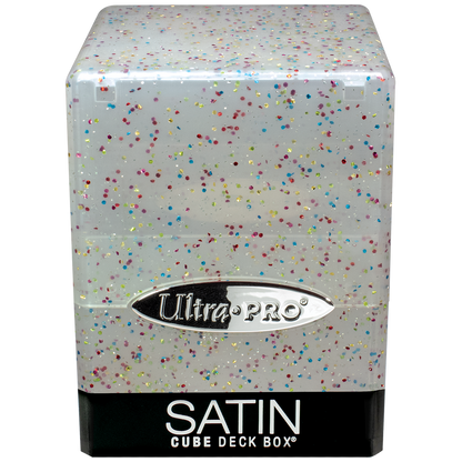 Ultra PRO Satin Cube Deck Box, clear plastic with multi-colour rainbow glitter