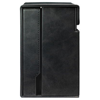 Black textured case with vertical stitching and a side access cutout