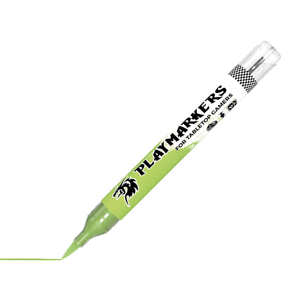 AK Interactive Light Green Playmarkers marker for tabletop gamers drawing a thin light green line on a white surface