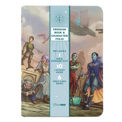 Critical Role Premium Book & Character Folio featuring diverse fantasy characters on a ship deck, with a flying ship