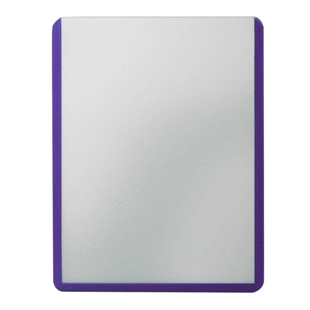 A white rectangular board with a purple border and rounded corners