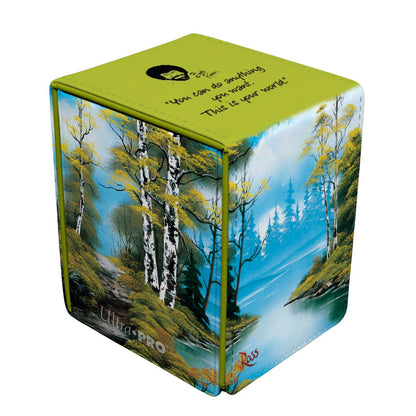 Ultraâ€¢PRO deck box with Bob Ross landscape painting and the quote: "You can do anything you want. This is your world"