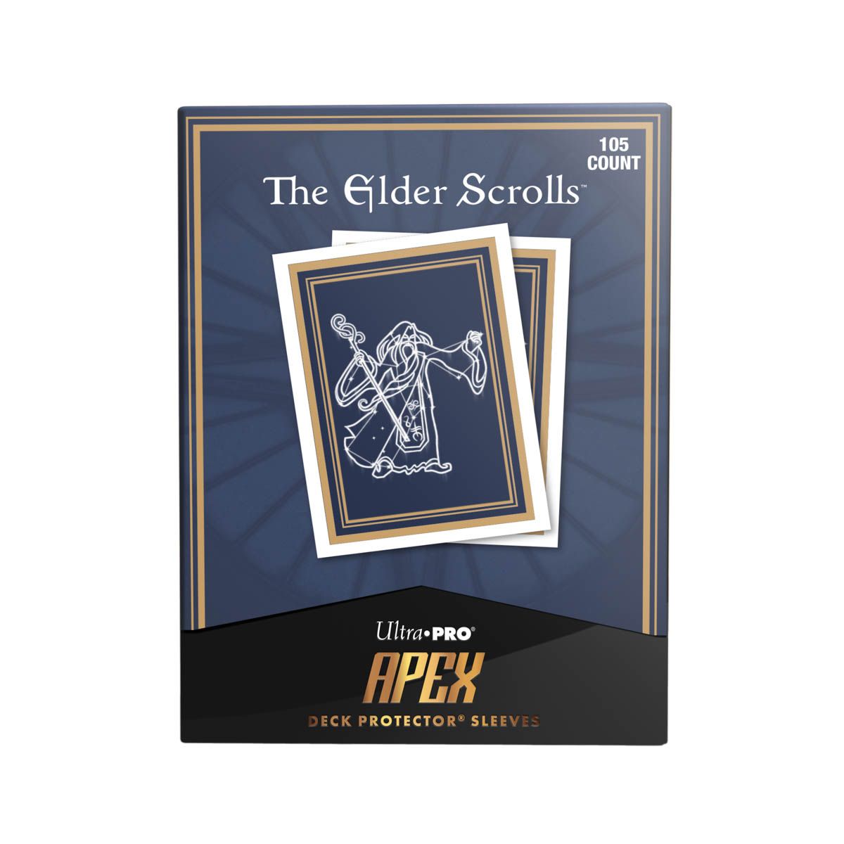Ultra PRO Apex Elder Scrolls Deck Protector Sleeves 105 count, featuring blue card backs with a white wizard/mage outline