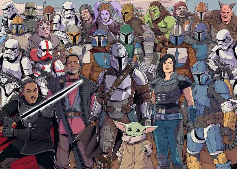 Close-up of puzzle pieces from The Mandalorian Challenge, highlighting detailed artwork and interlocking design