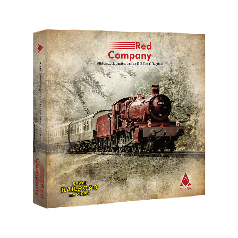 Small Railroad Empires: Red Company expansion box with a vintage red steam locomotive