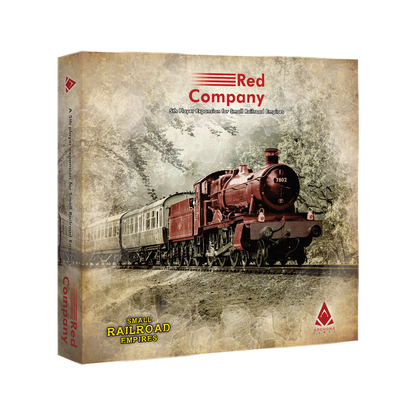 Small Railroad Empires: Red Company expansion box with a vintage red steam locomotive