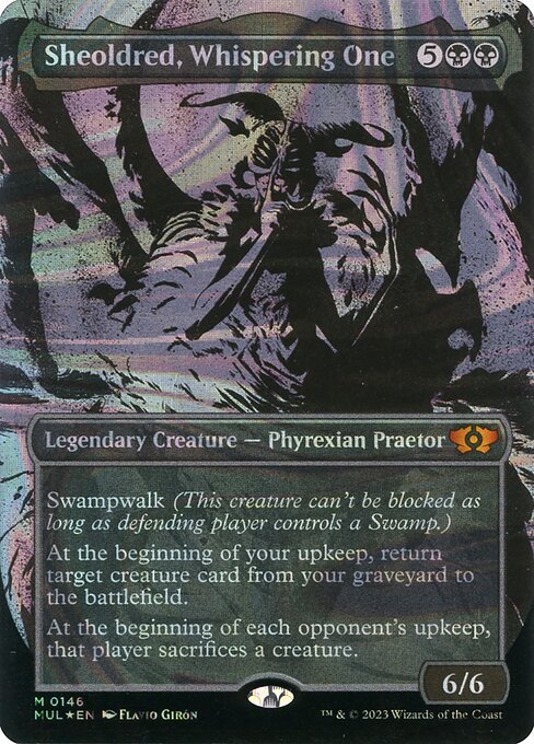 Sheoldred, Whispering One 146 (March of the Machine: Multiverse Legends)  - Borderless Halo Foil