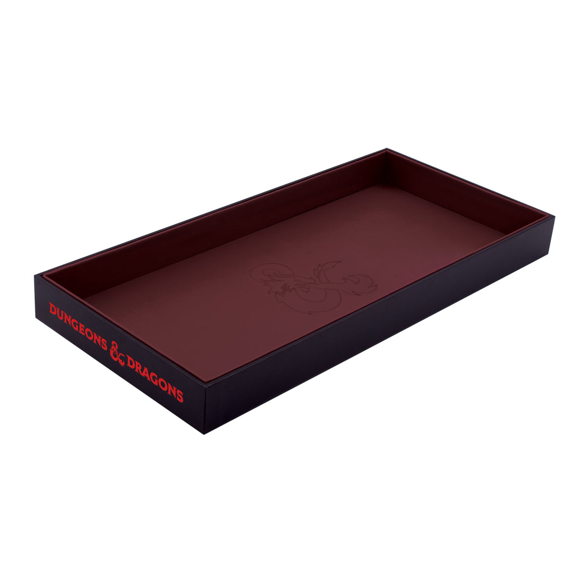 Ultra Pro Dungeons &amp; Dragons dice tray with a dark red interior and an embossed D&amp;D ampersand logo