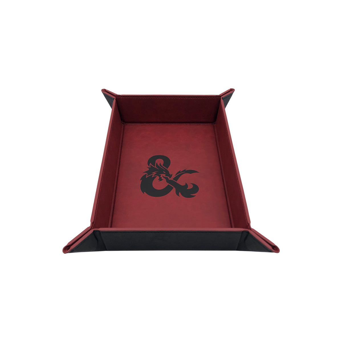 Red &amp; black faux leather dice tray with Dungeons &amp; Dragons ampersand logo