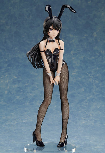 Black anime figure in a shiny black bunny suit black fishnet tights and black high heels