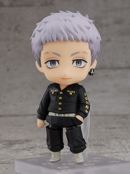 Nendoroid figure of Chifuyu Matsuno from Tokyo Revengers wearing a black uniform with gold accents and white boots