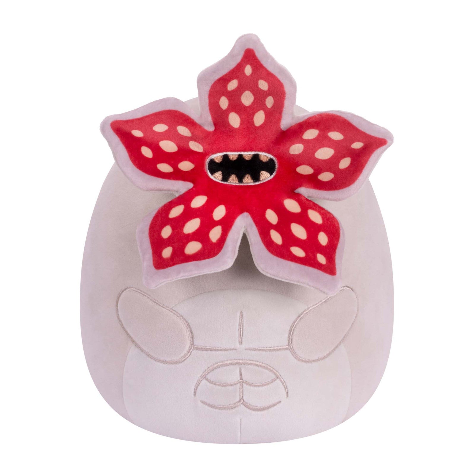 Stranger Things Demogorgon Squishmallows plush toy with an iconic flower-like head and sharp teeth on a round gray body