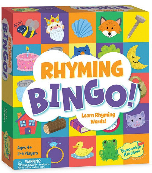 Peaceable Kingdom: Rhyming Bingo! colorful kids game box