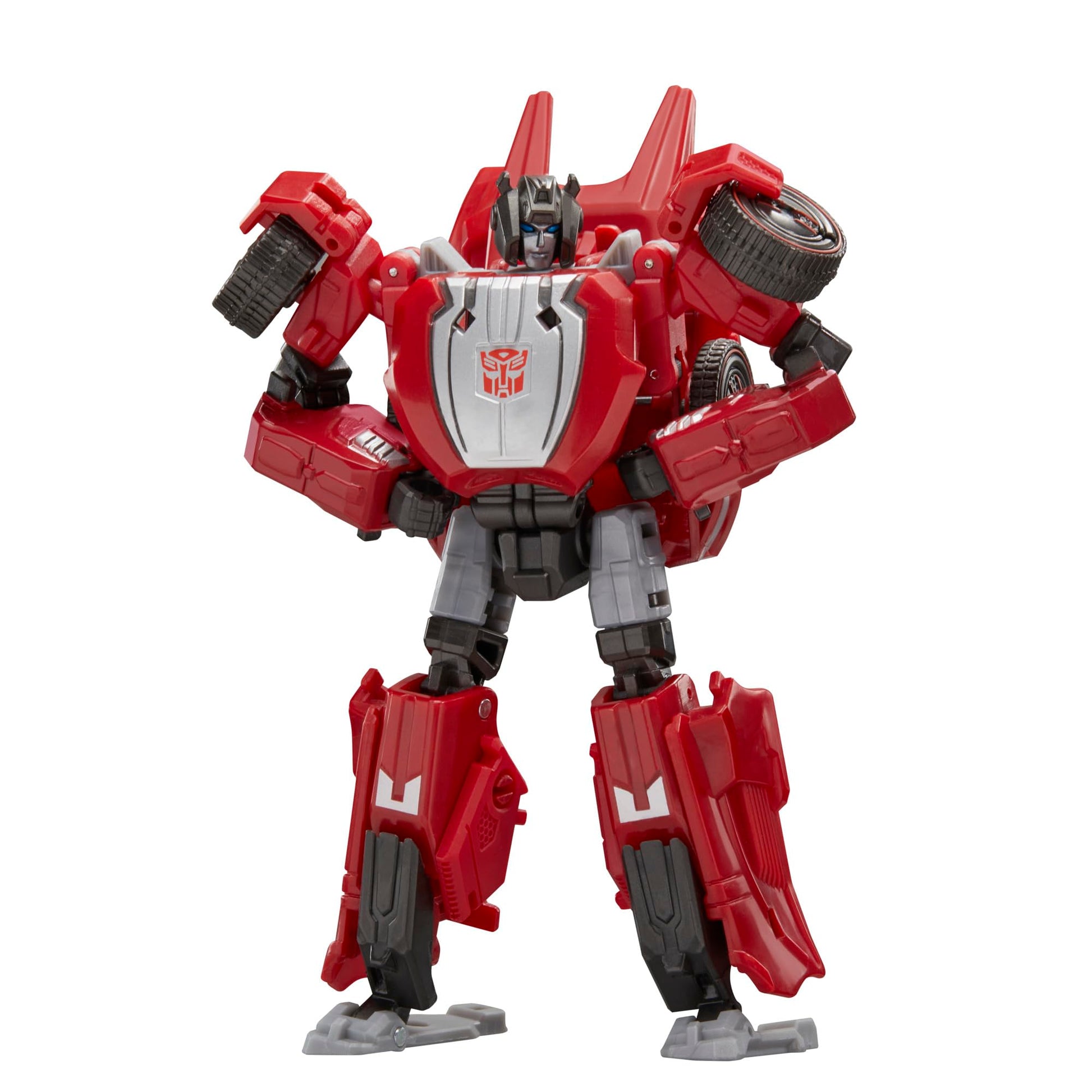 Transformers Studio Series Deluxe Class War for Cybertron Sideswipe a red and gray robot action figure with Autobot symbol on chest