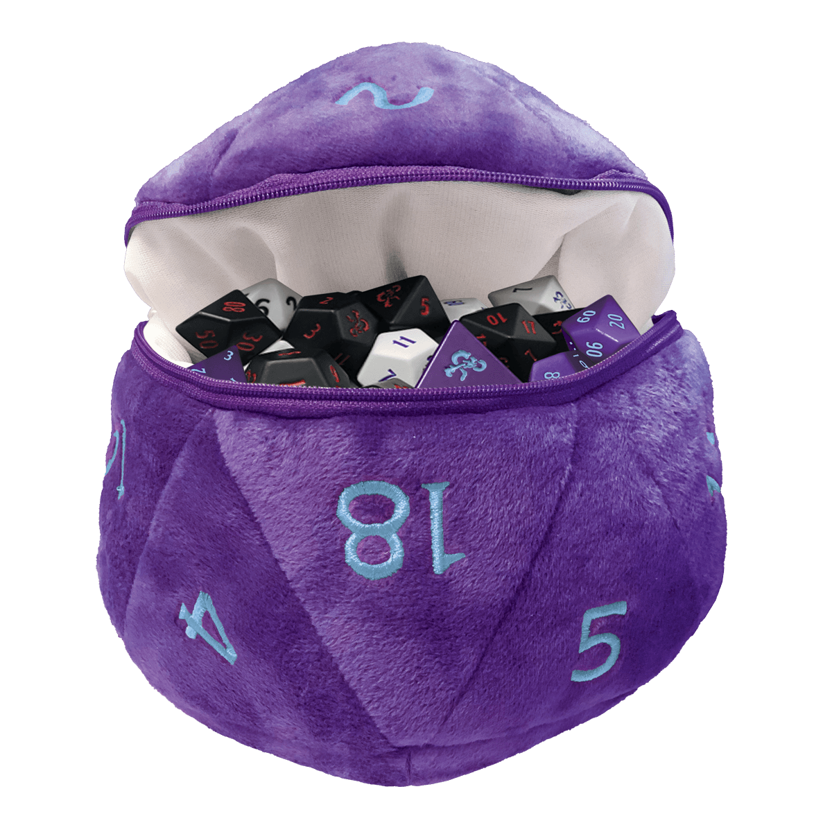 Ultra Pro UP19862 Phandelver Campaign D20 dice bag filled with assorted black, white, and purple gaming dice