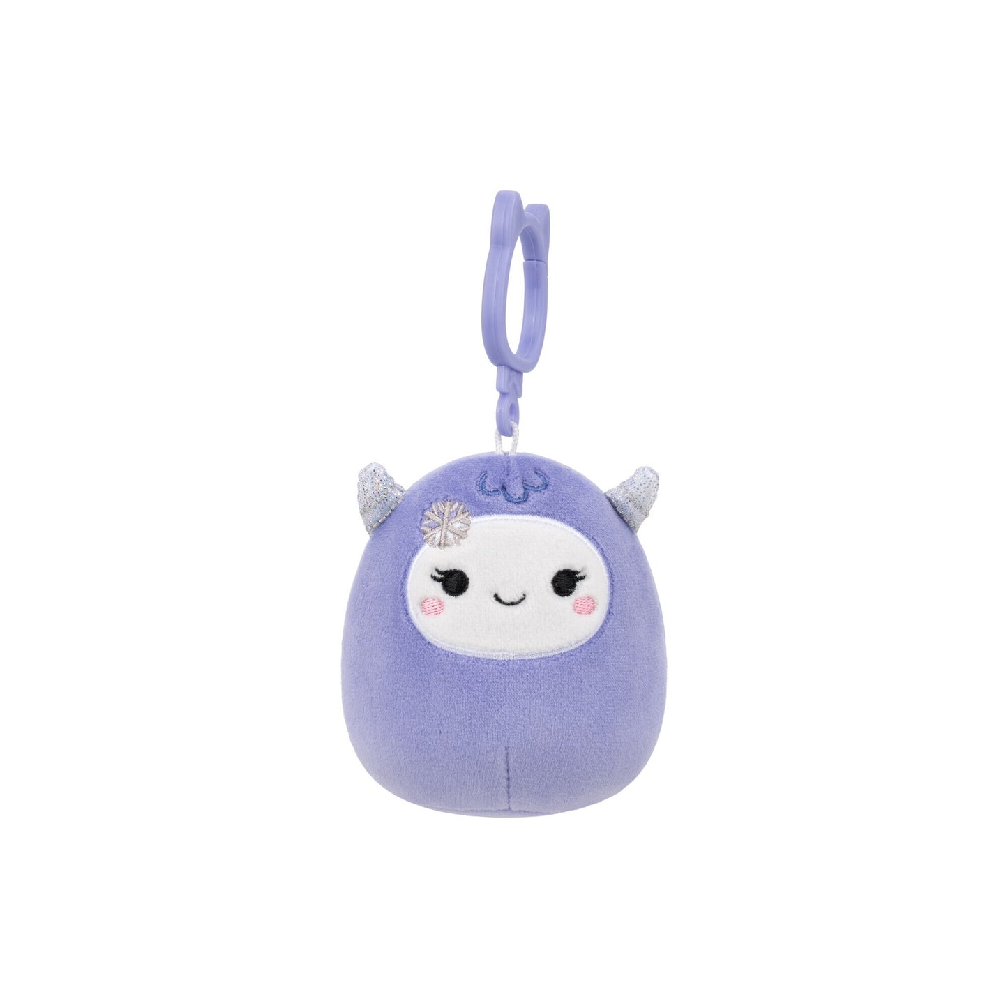 Purple plush creature clip with sparkly horns and a snowflake