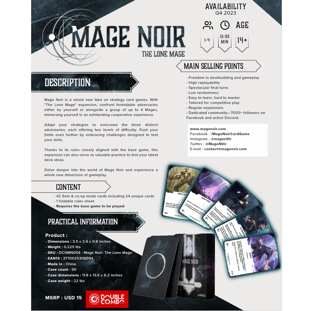 Game components and setup overview for Mage Noir: The Lone Mage