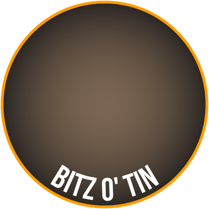 A dark brown circular logo with an orange border and "BITZ O' TIN" in white text at the bottom