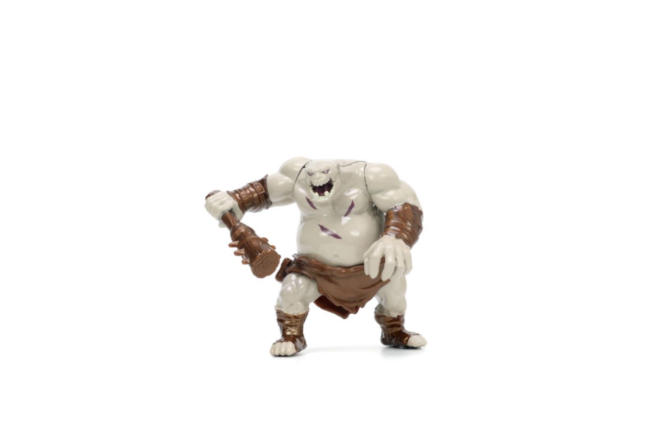 Muscular light grey ogre or troll fantasy figurine with brown wraps, holding a spiked wooden club
