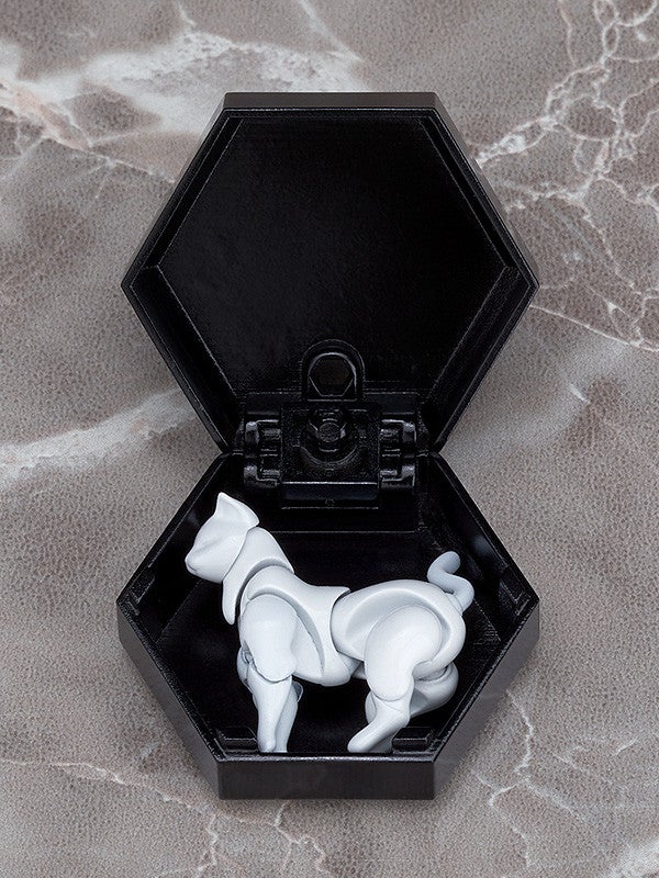 chitocerium xxii tanio alb accessory a small articulated white cat figure inside a black hexagonal display case