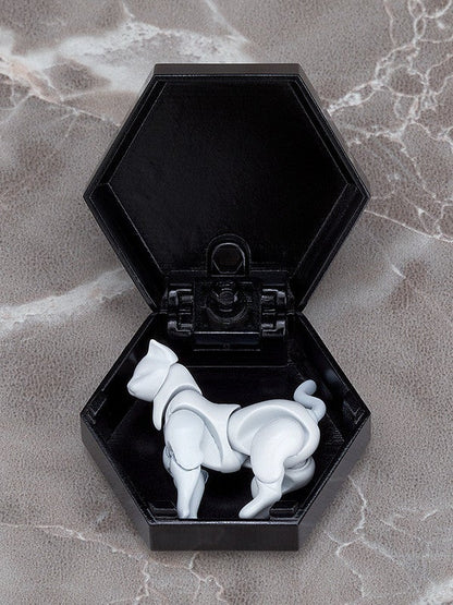 chitocerium xxii tanio alb accessory a small articulated white cat figure inside a black hexagonal display case